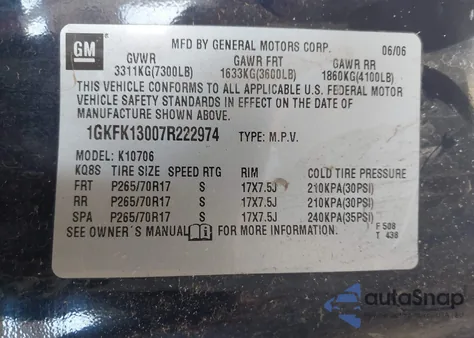 2007 GMC Yukon Slt z USA, uszkodzony, nr VIN 1GKFK13007R222974